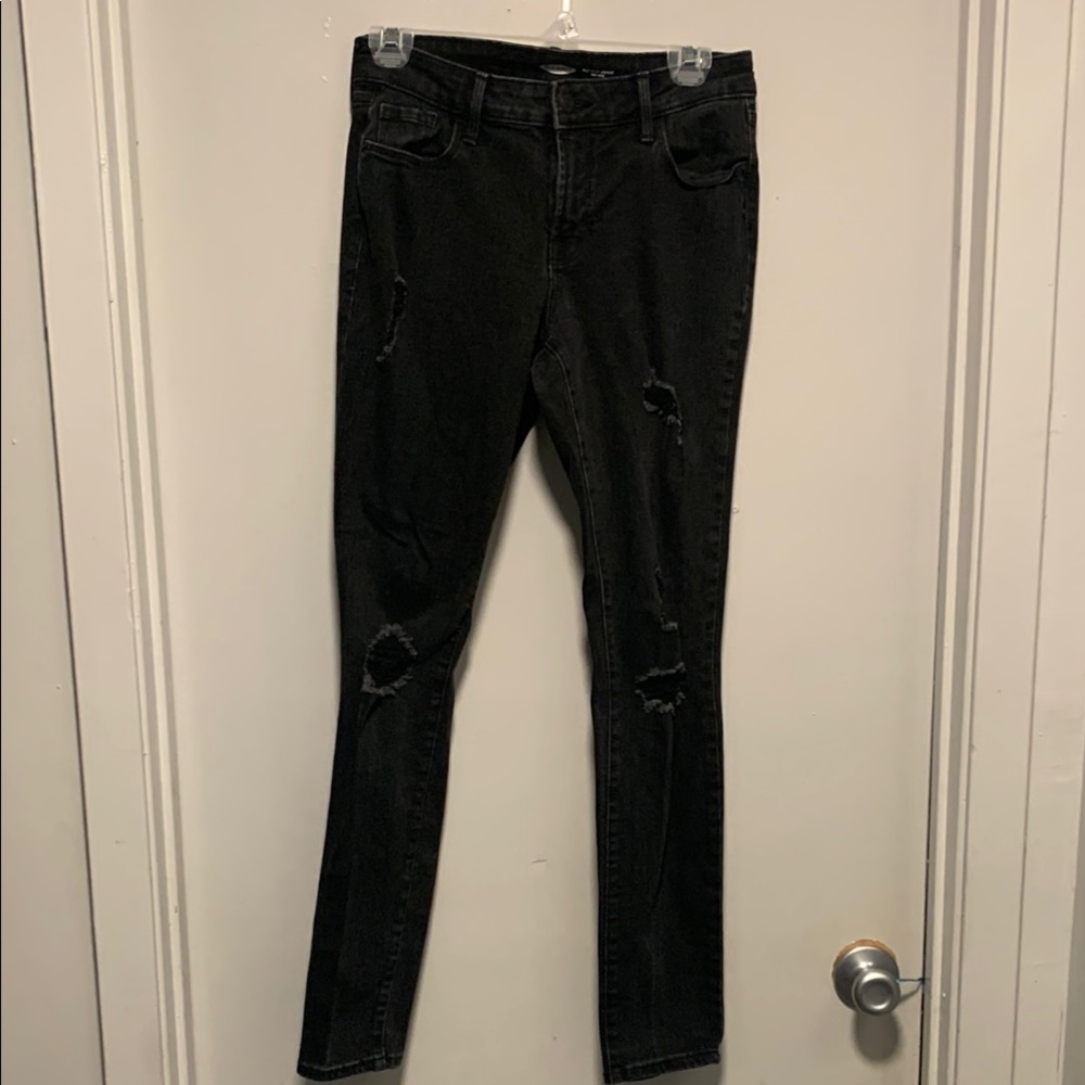 EUC OLD NAVY WOMEN Black Distressed SKINNY MIDRISE Jeans